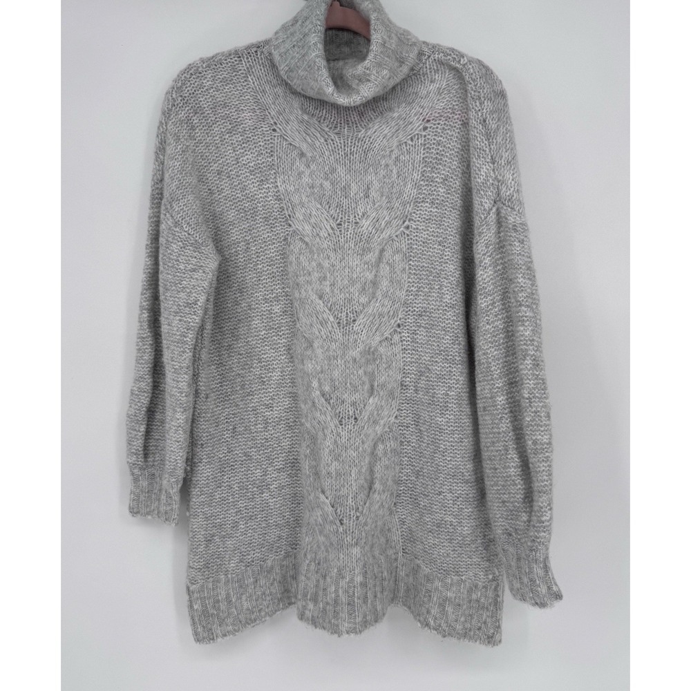 Aerie Happy Place Turtleneck Sweater Gray Cable Knit Oversized Small Cozy Boho
